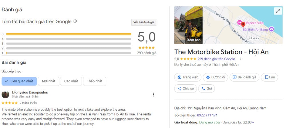 Dịch vụ được khách hàng xếp hạng 5 sao trên Google